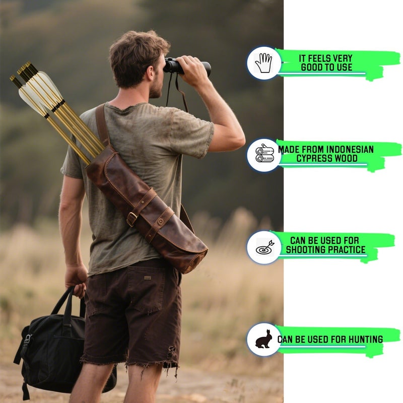 e5e10 33inch Wooden Arrows Handmade Tradition Target Arrows with Turkey Feather Fletching with Field Points for Recurve Bow Longbow Archery Practice 12PACK - Image 4